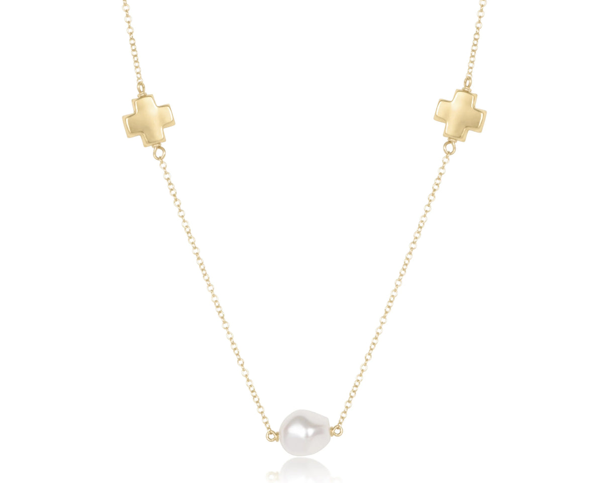 15" Choker Signature Cross Admire Simplicity Chain Gold - Pearl