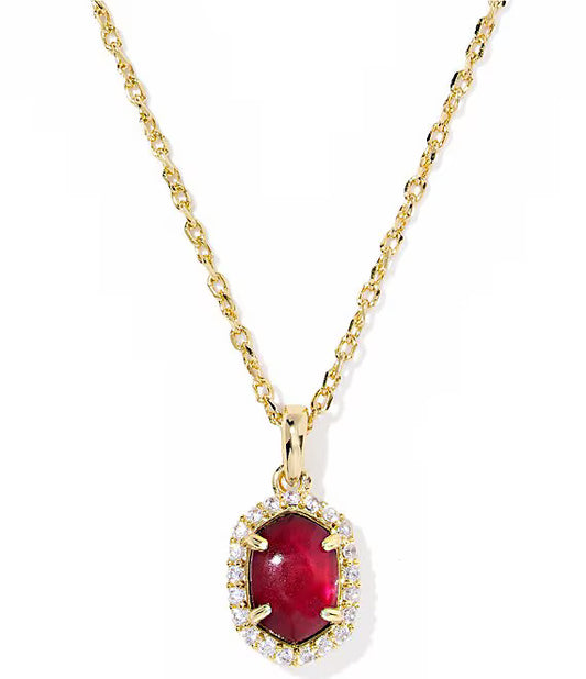 DAPHNE CRYSTAL FRAME SHORT PENDANT NECKLACE GOLD DARK BURGUNDY ILLUSION