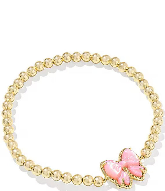 HALEY BOW STRETCH BRACELET GOLD BLUSH IVORY MOTHER OF PEARL