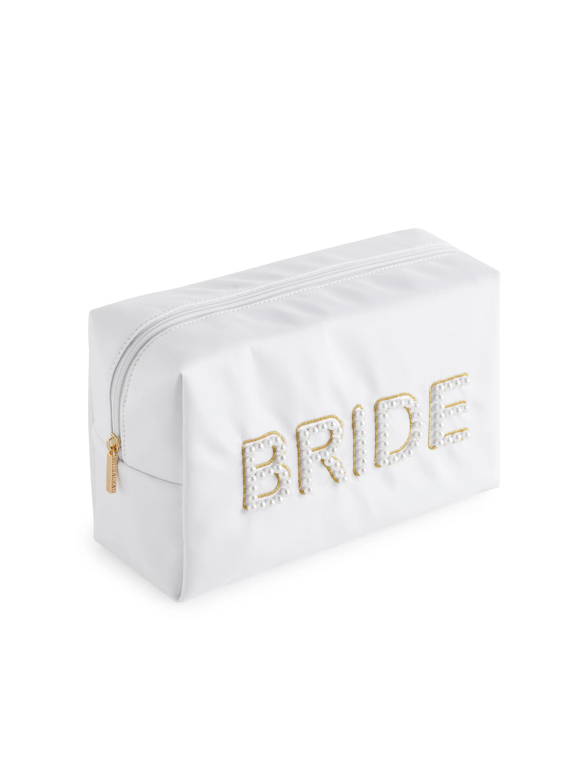 PEARL "BRIDE" LARGE ZIP POUCH, WHITE
