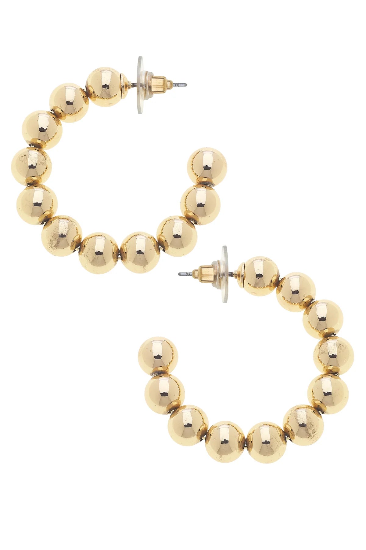 Jasper Ball Bead Hoop Earrings in Shiny Gold