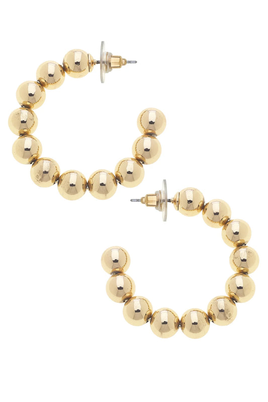 Jasper Ball Bead Hoop Earrings in Shiny Gold