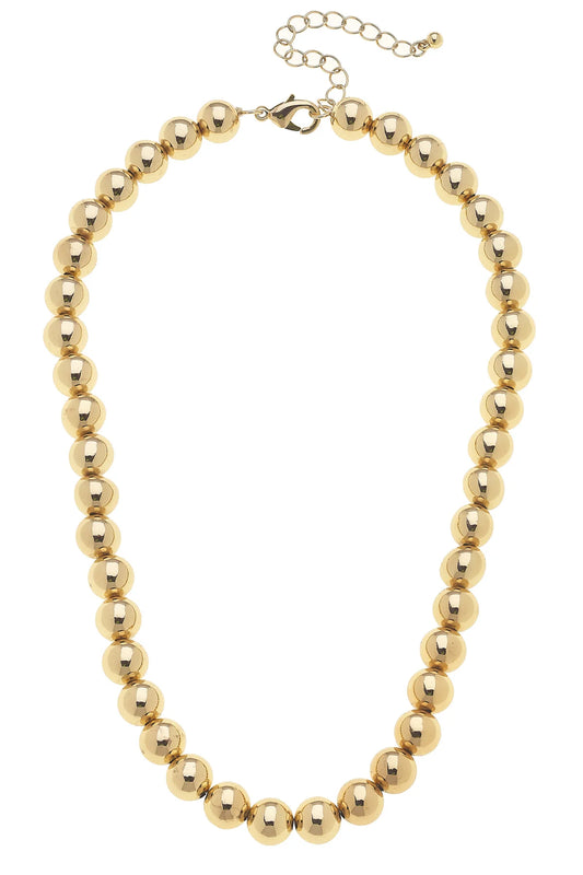 Jasper Ball Bead Necklace in Shiny Gold