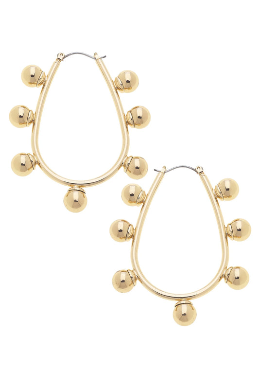 Allison Studded Metal Teardrop Hoop Earrings in Shiny Gold