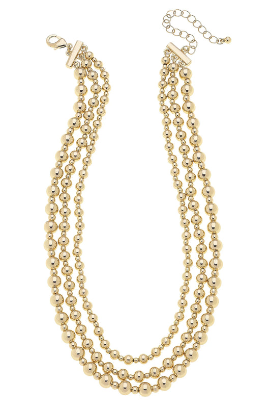 Emory 3-Row Layered Ball Bead Necklace in Shiny Gold