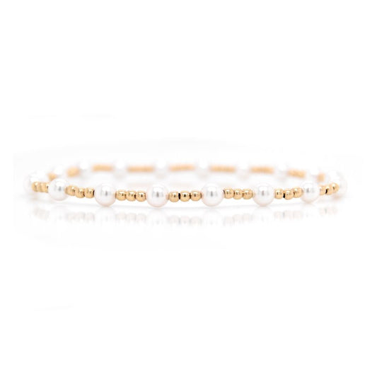 Classic Gold Sincerity Pattern 4mm Bead Bracelet - Pearl