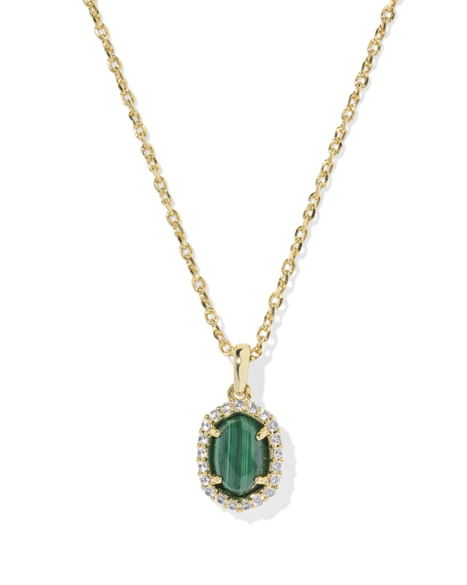 DAPHNE CRYSTAL FRAME SHORT PENDANT NECKLACE GOLD GREEN MALACHITE