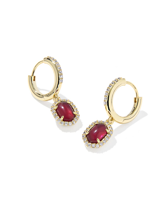 DAPHNE CRYSTAL FRAME HUGGIE EARRINGS GOLD DARK BURGUNDY ILLUSION