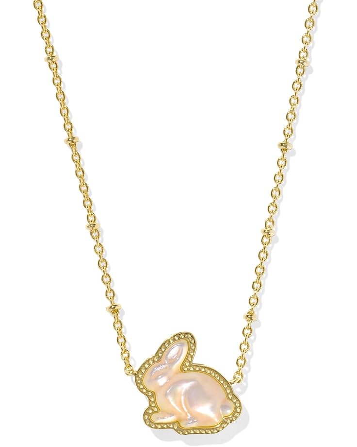 BUNNY SHORT PENDANT NECKLACE GOLD TAUPE MOTHER OF PEARL