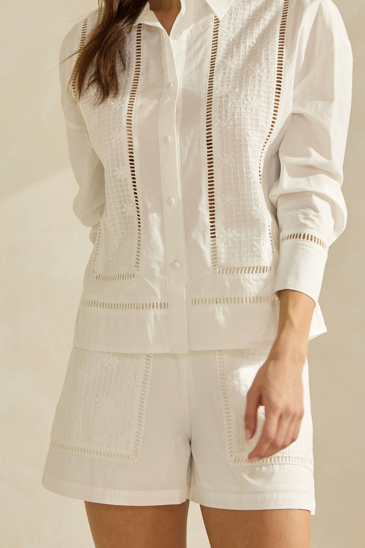 FLORAL GRID FABRIC CONTRAST DETAILED BLOUSE TOP