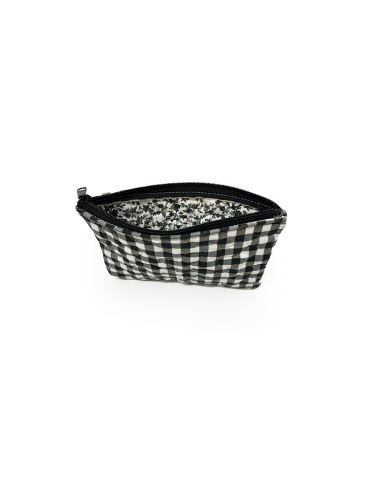 Anthia Gingham Black Quilted Makeup Bag