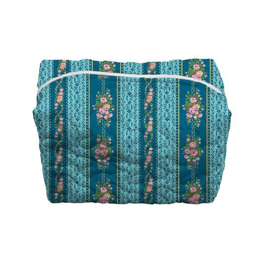 Bella Stripe Peacock Quilted Large Makeup Bag