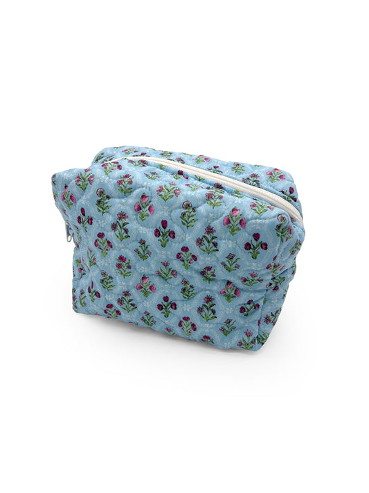 Charlotte Maya Blue Quilted Large Makeup Bag
