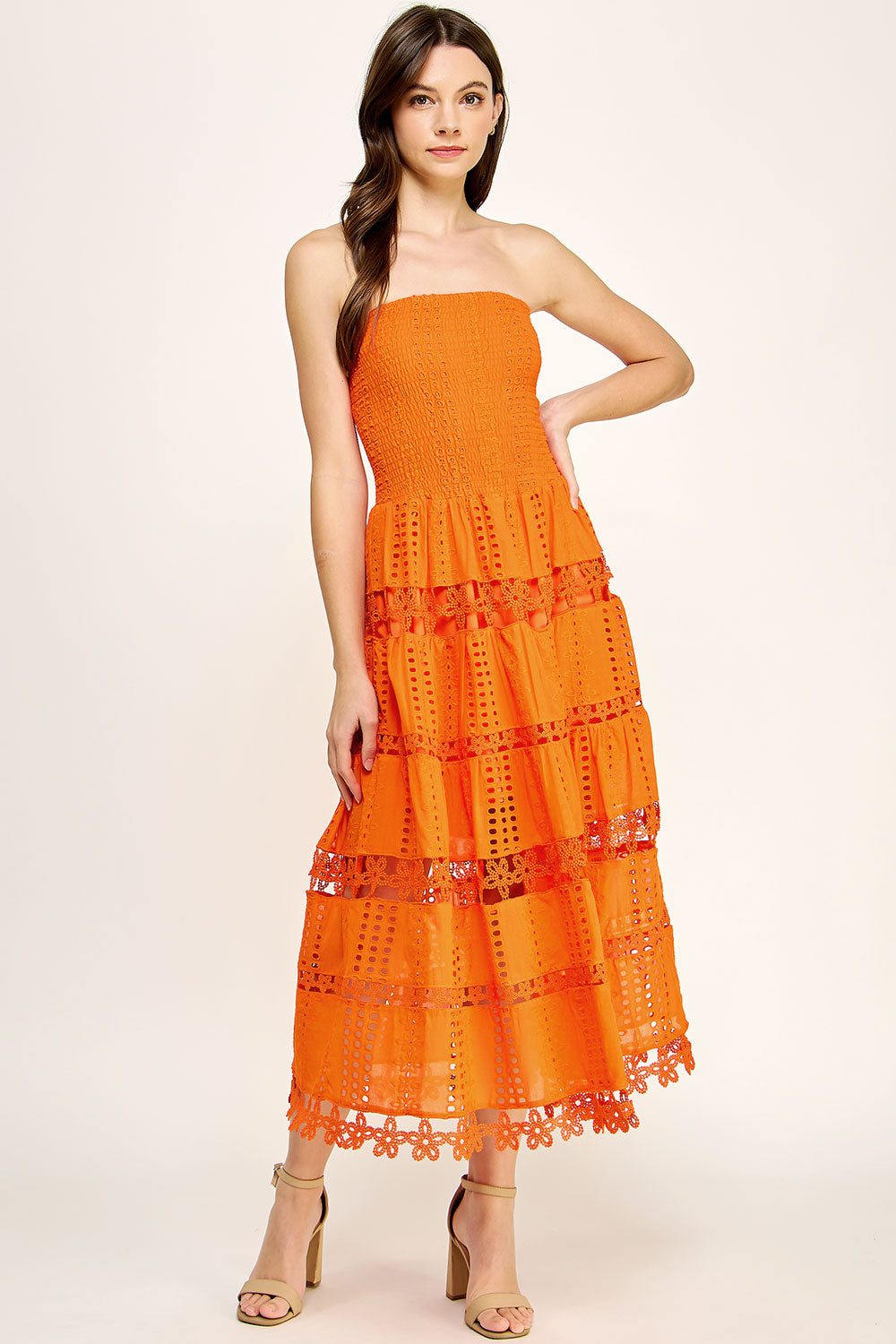 EYELET LACE TUBE DRESS
