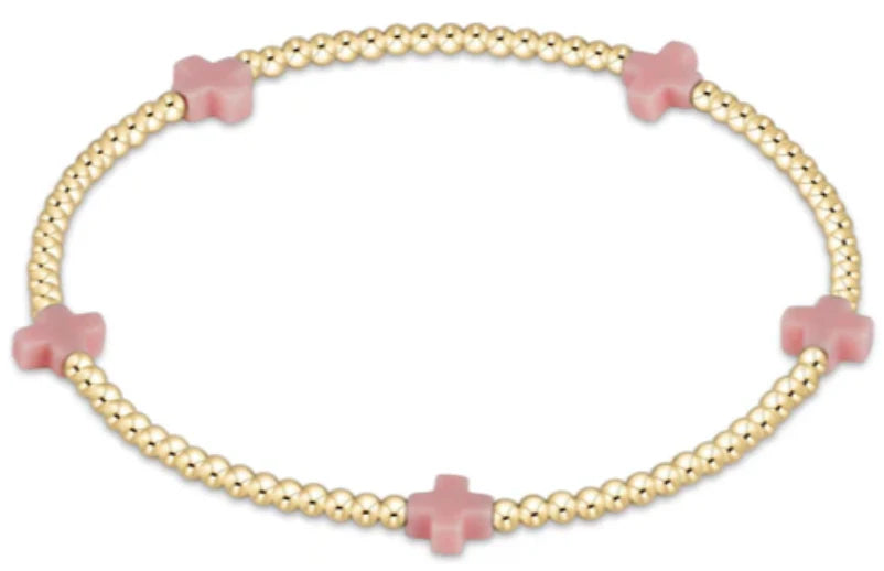 Signature Cross 2mm Gold Bracelet - Pink