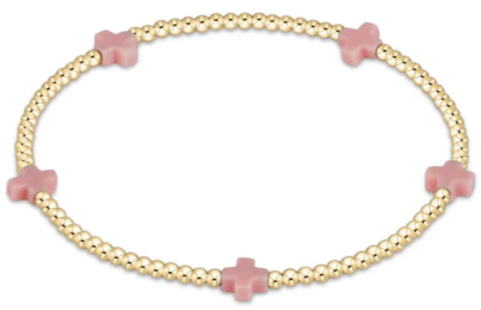 Signature Cross 2mm Gold Bracelet - Pink