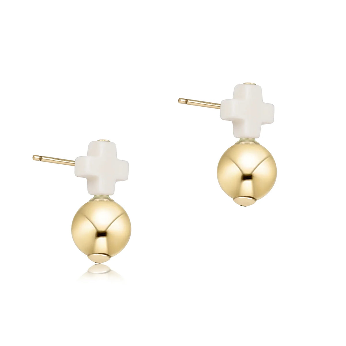 Signature Cross Small Off-White Stud - Classic Gold
