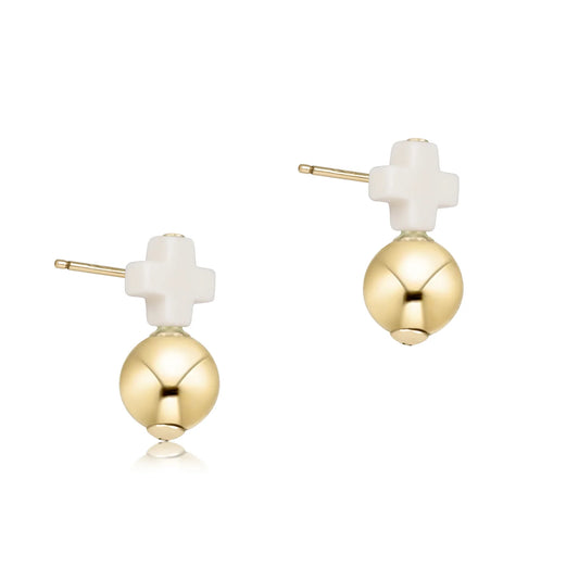 Signature Cross Small Off-White Stud - Classic Gold