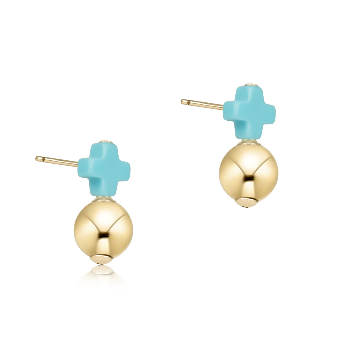 Signature Cross Small Turquoise Stud - Classic Gold