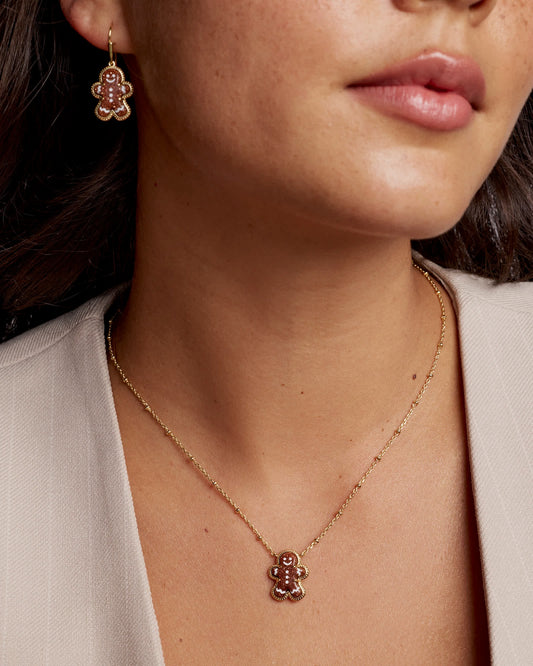 GINGERBREAD SHORT PENDANT NECKLACE GOLD BROWN GOLDSTONE