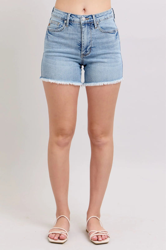 HW Tummy Control Light Destroy & Fray Hem Shorts