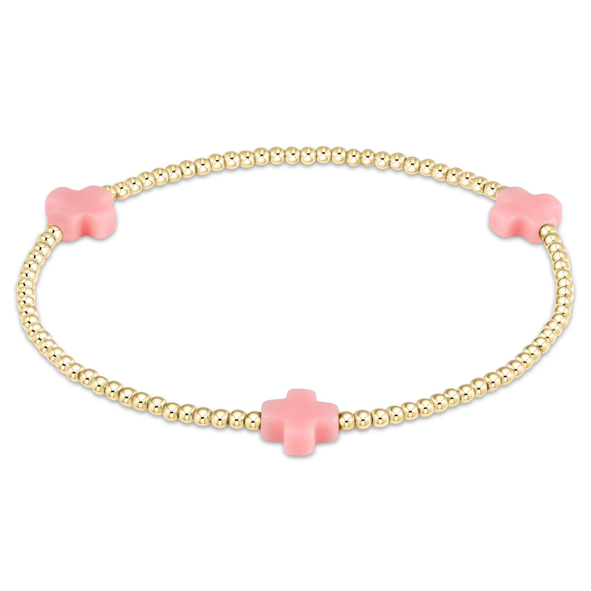Signature Cross 2mm Gold Bracelet - Coral