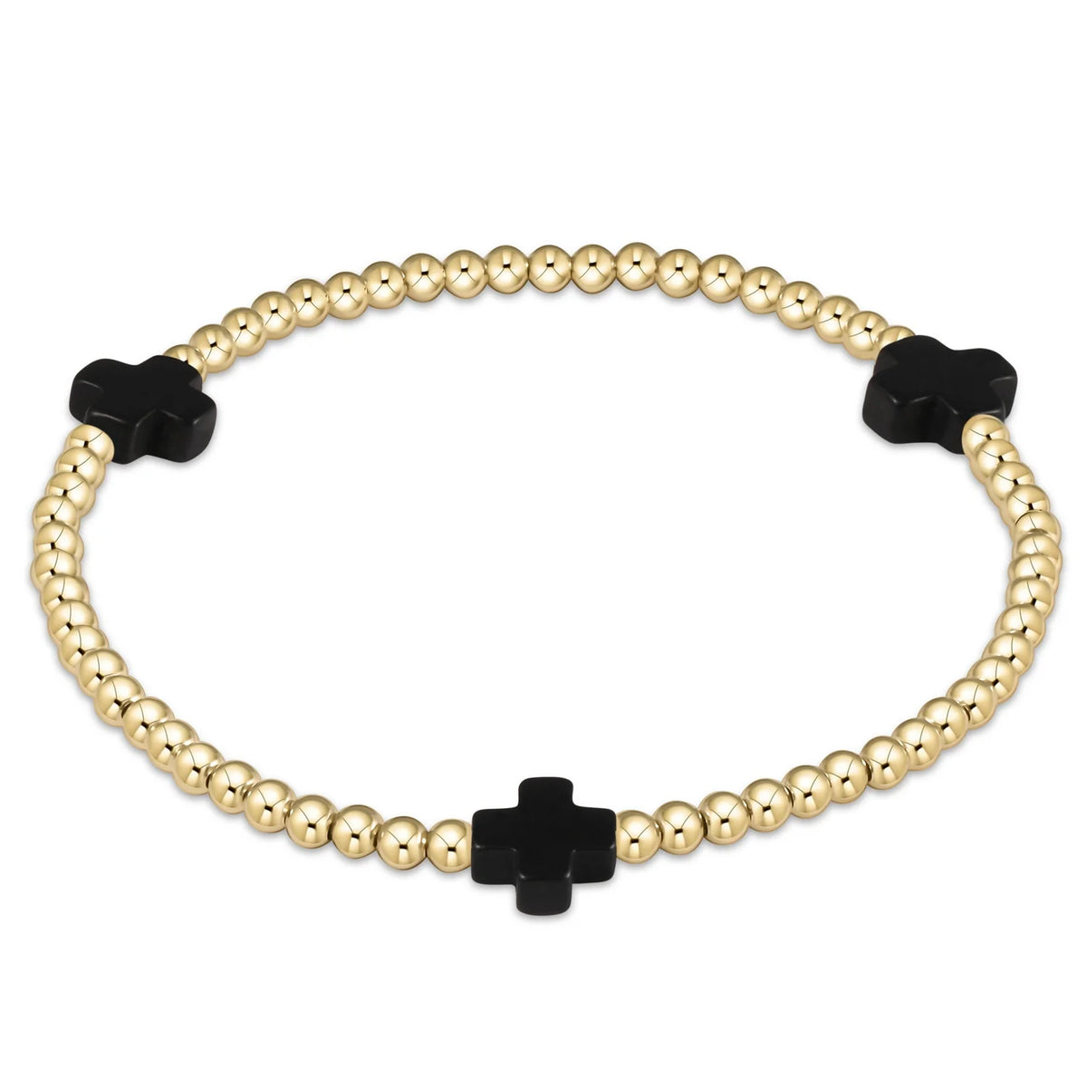 Signature Cross Gold Pattern 3mm Bead Bracelet - Onyx