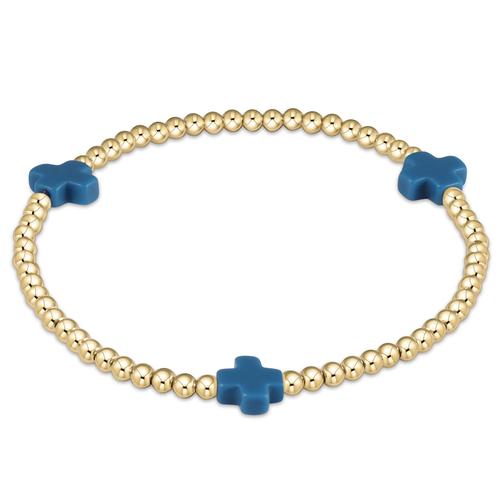 Signature Cross 3mm Gold Bracelet - Cobalt