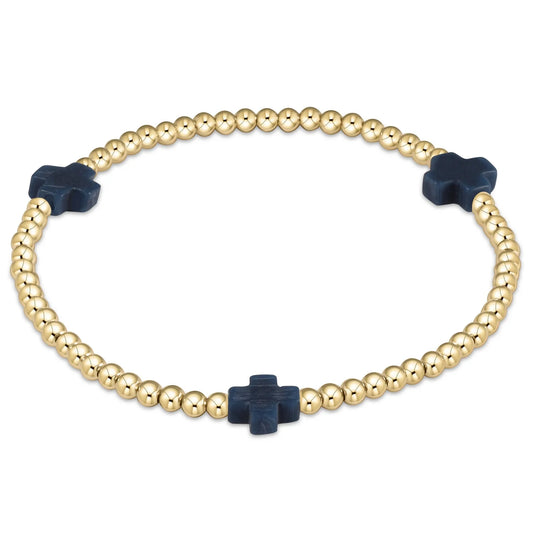Signature Cross 3mm Gold Bracelet - Navy
