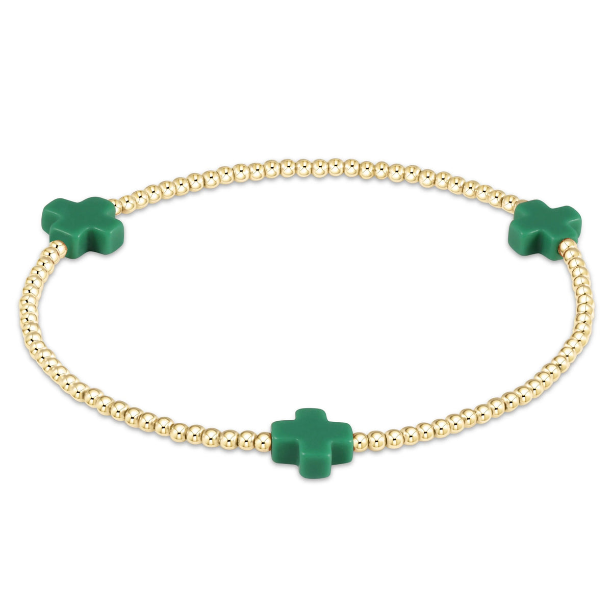 Signature Cross Small 2mm Gold Bracelet - Emerald