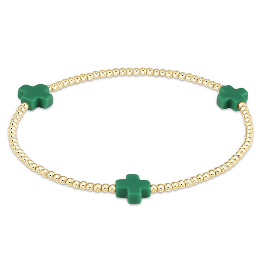 Signature Cross Small 2mm Gold Bracelet - Emerald