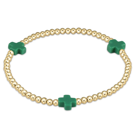 Signature Cross 3mm Gold Bracelet - Emerald