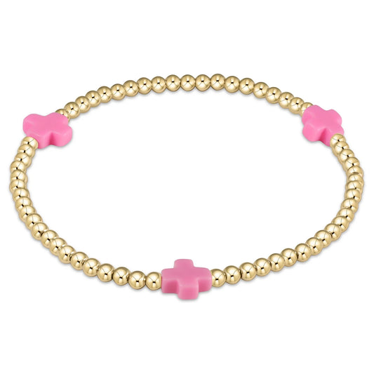 Signature Cross 3mm Gold Bracelet - Pink