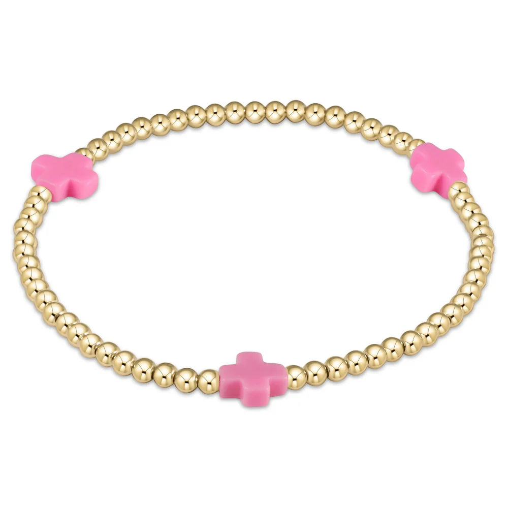 egirl Signature Cross Gold Pattern 3mm Bead Bracelet - Bright Pink