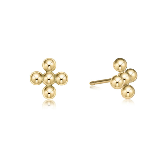 Signature Cross Beaded 4mm Gold Stud