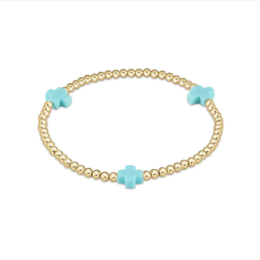 egirl Signature Cross 3mm Gold Bracelet - Turquoise