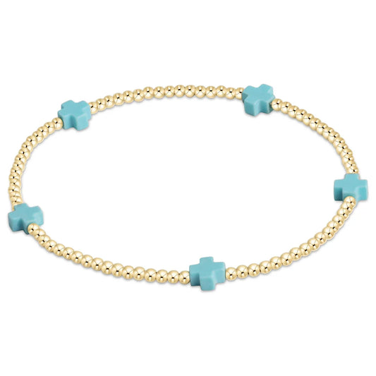 egirl Signature Cross Small 2mm Gold Bracelet - Turquoise