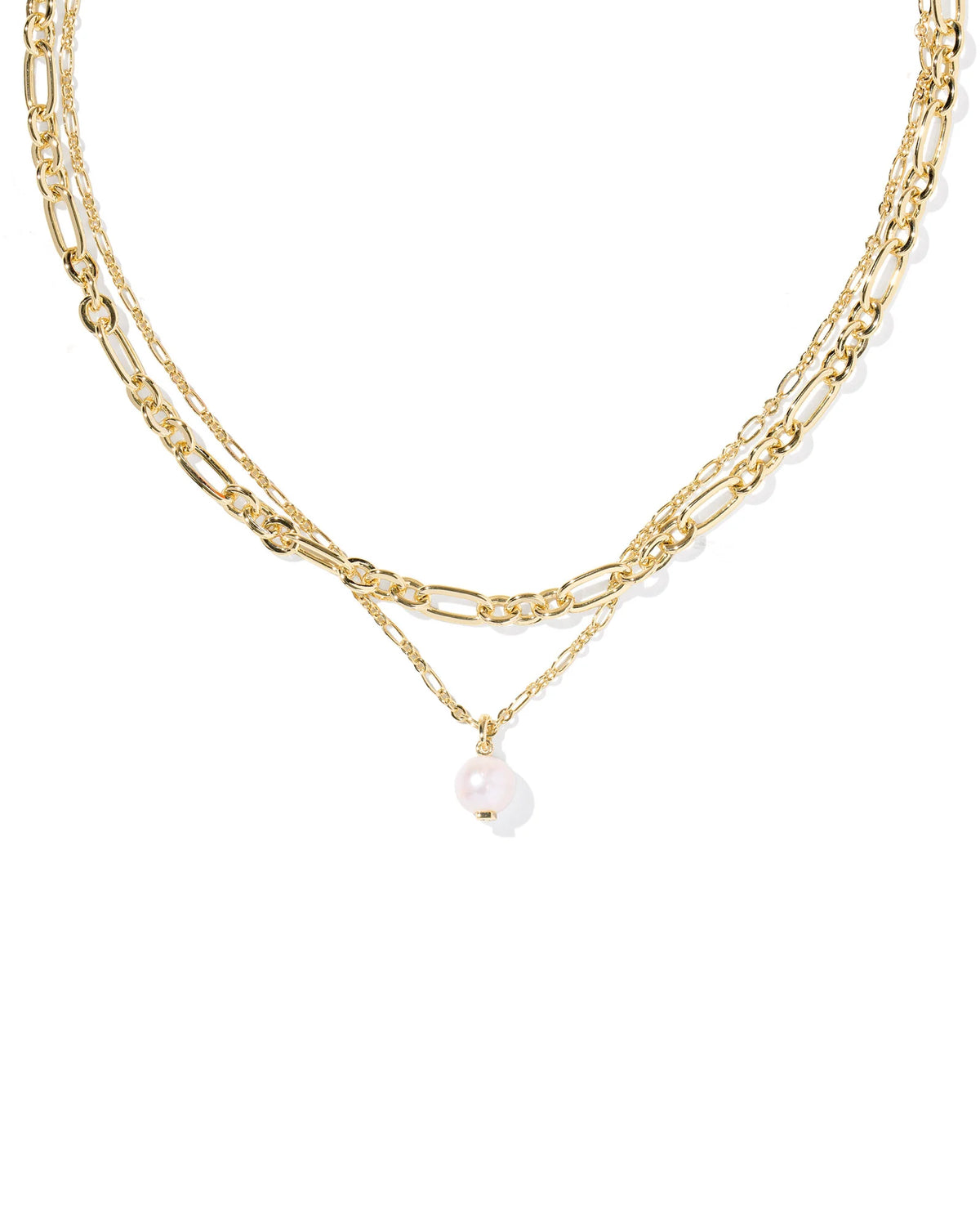 ASHTON MULTI STRAND NECKLACE GOLD FRESHWATER CULTURED PEARL