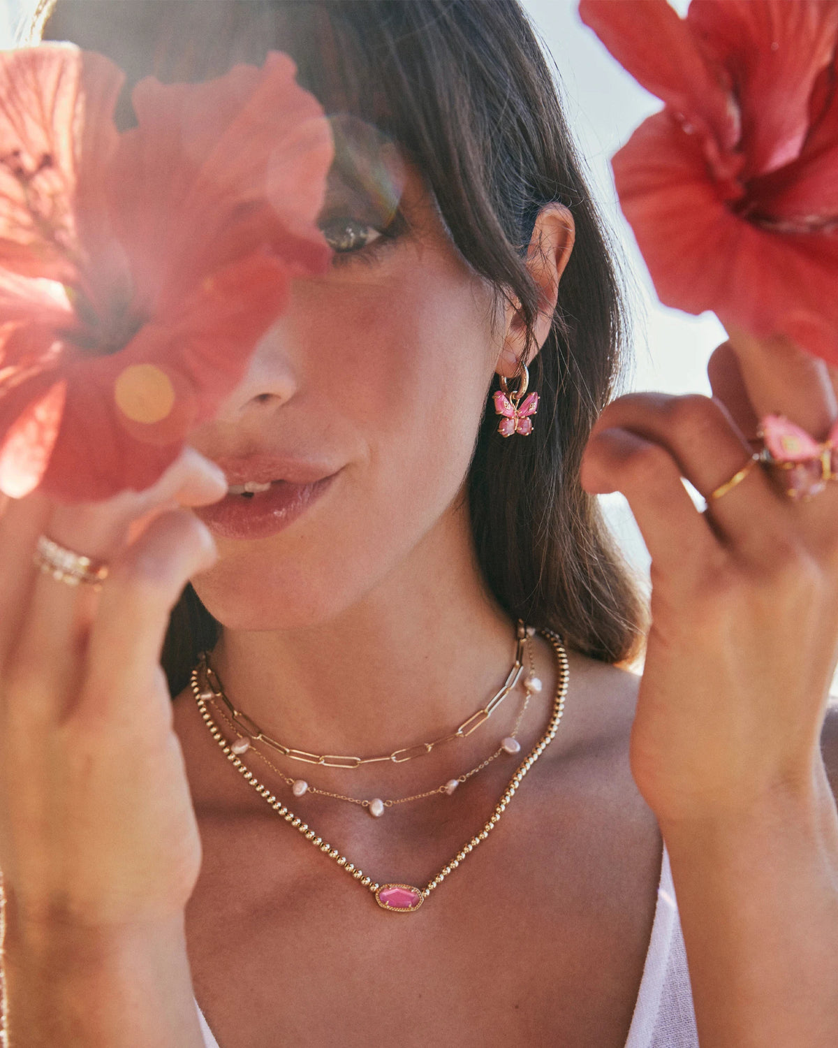 BIANCA BUTTERFLY HUGGIE EARRINGS GOLD PINK MIX