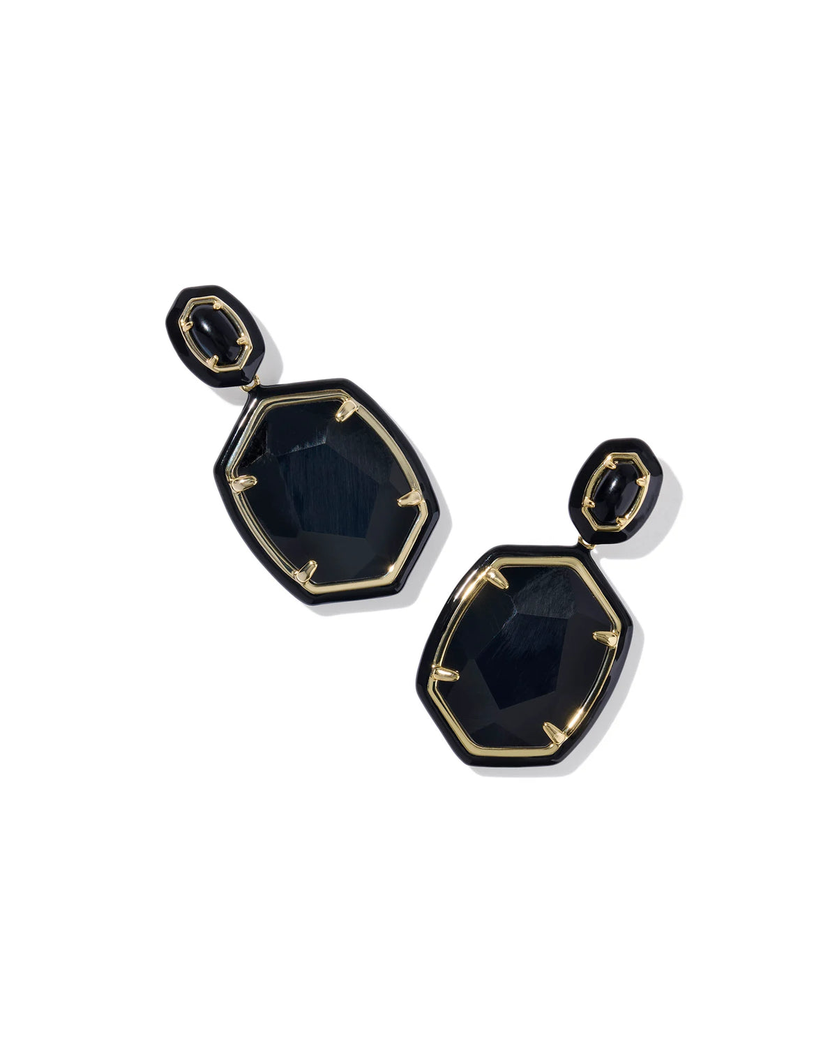 DAPHNE ENAMEL FRAME DROP EARRINGS GOLD BLACK AGATE