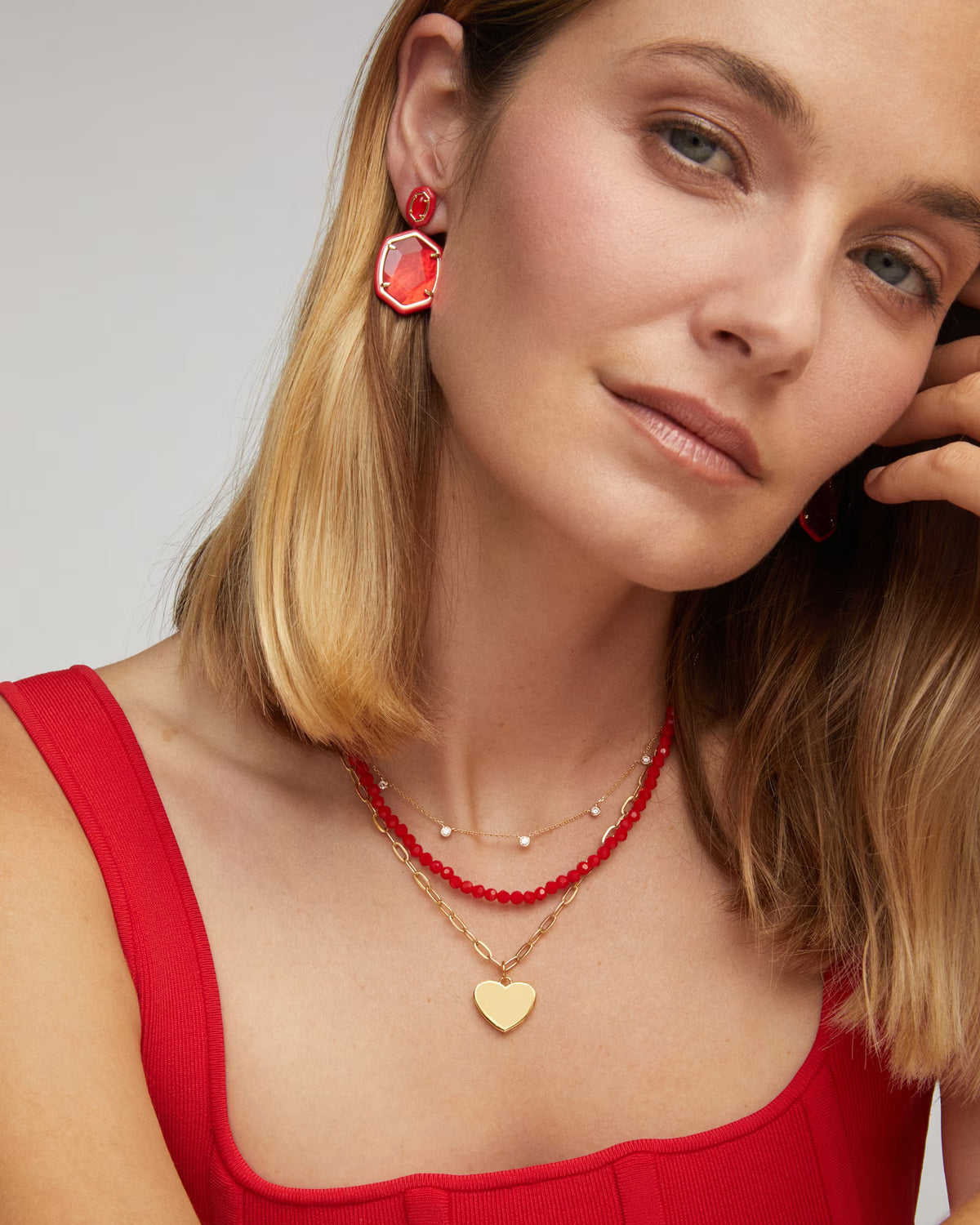 DAPHNE ENAMEL FRAME DROP EARRINGS GOLD RED ILLUSION
