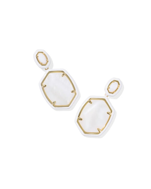DAPHNE ENAMEL FRAME DROP EARRINGS GOLD WHITE MOTHER OF PEARL