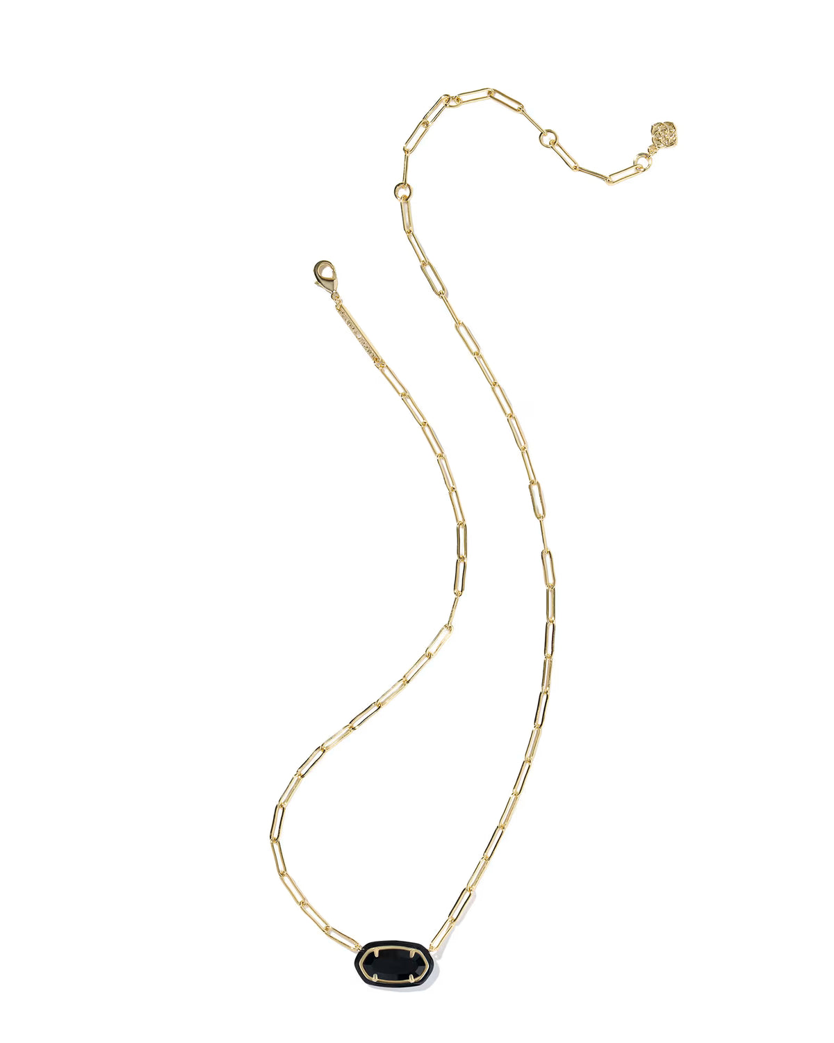ELISA ENAMEL FRAME PAPERCLIP NECKLACE GOLD BLACK AGATE