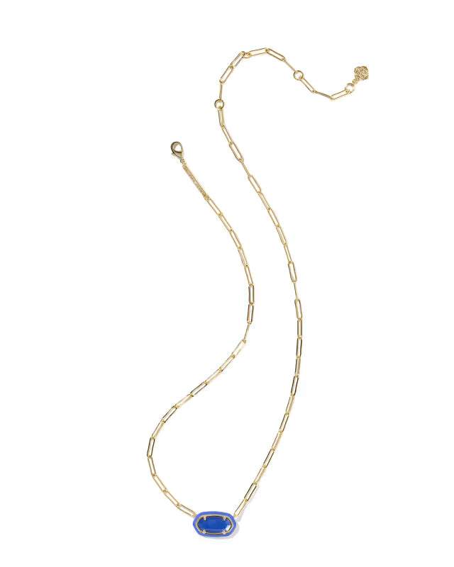 ELISA ENAMEL FRAME PAPERCLIP NECKLACE GOLD COBALT ILLUSION