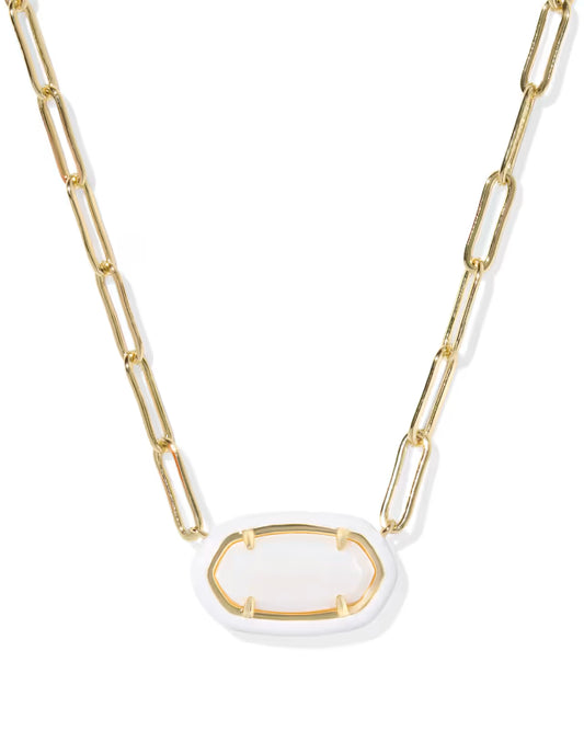 ELISA ENAMEL FRAME PAPERCLIP NECKLACE GOLD WHITE MOTHER OF PEARL