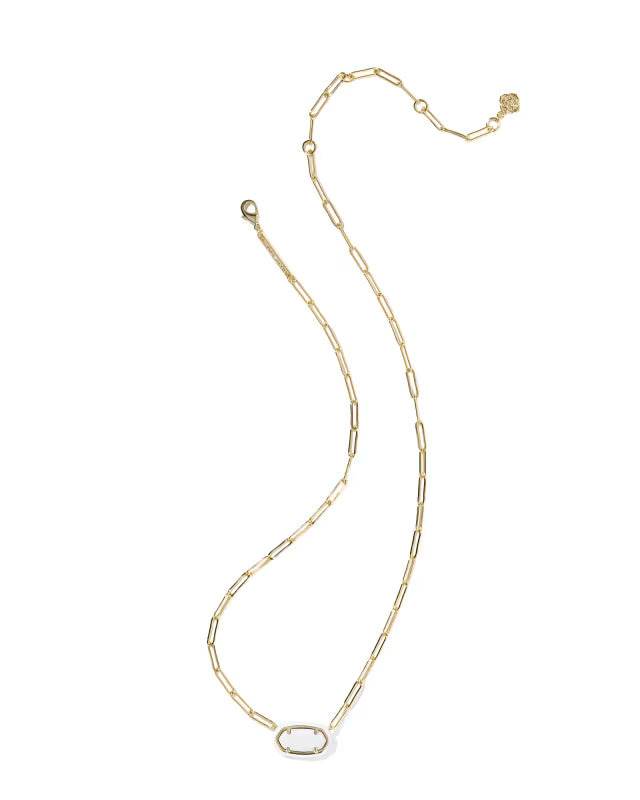 ELISA ENAMEL FRAME PAPERCLIP NECKLACE GOLD WHITE MOTHER OF PEARL