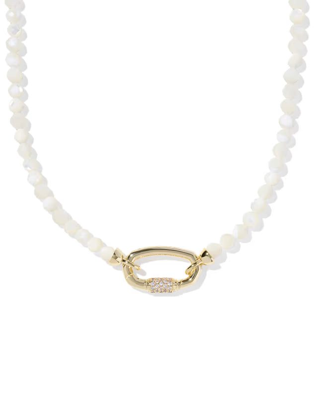 EMERY BEADED STRAND NECKLACE GOLD IVORY MOTHER OF PEARL