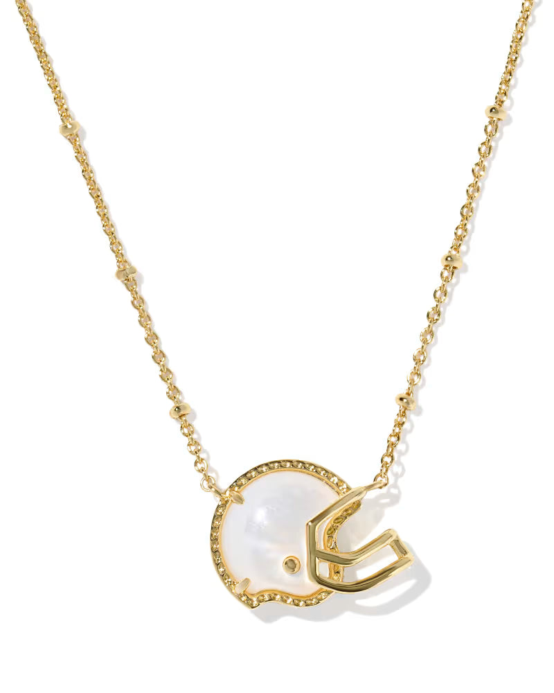 FOOTBALL HELMET SHORT PENDANT NECKLACE GOLD IVORY MOTHER OF PEARL