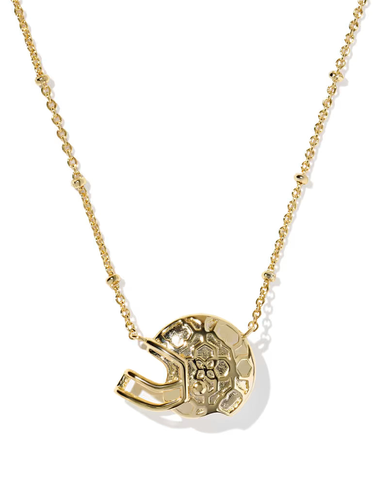 FOOTBALL HELMET SHORT PENDANT NECKLACE GOLD IVORY MOTHER OF PEARL