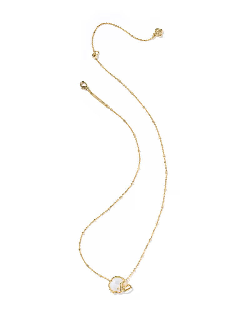 FOOTBALL HELMET SHORT PENDANT NECKLACE GOLD IVORY MOTHER OF PEARL